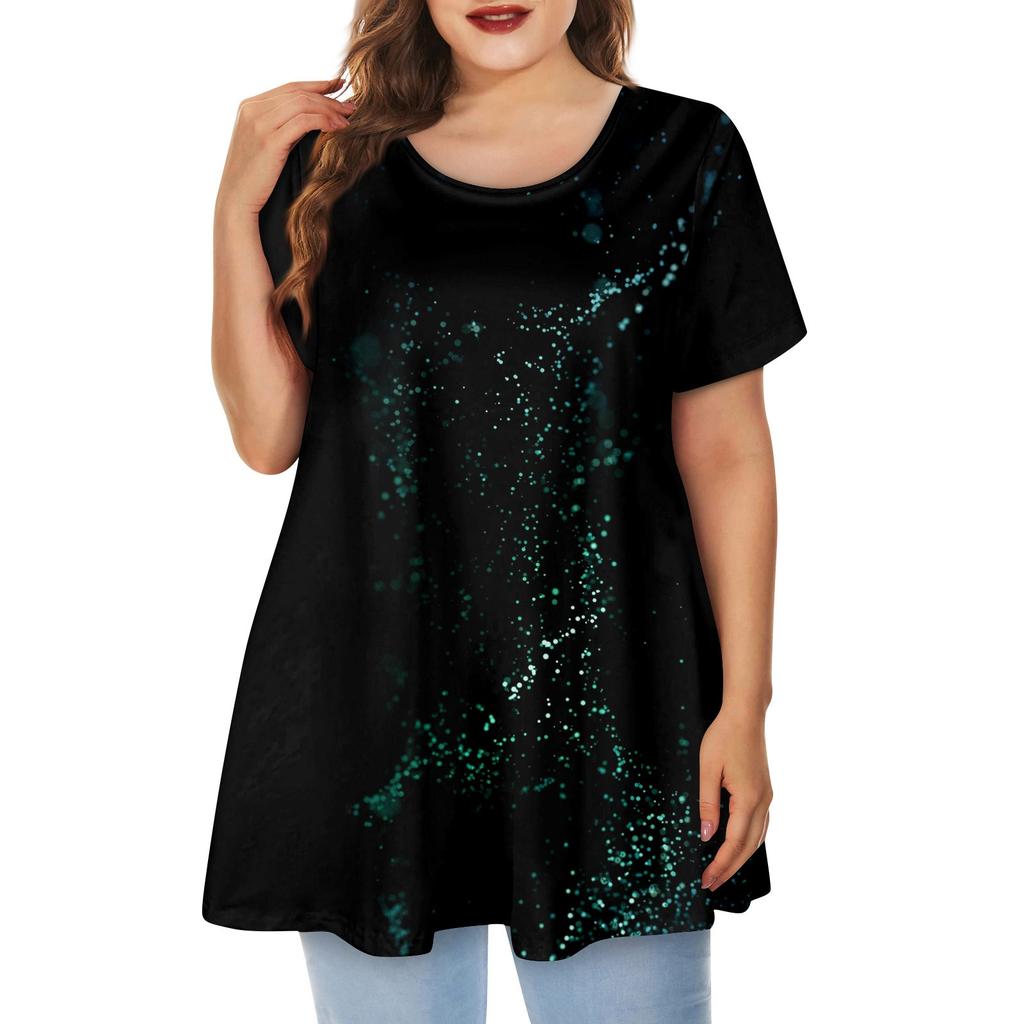 Women's Large Top Round Neck Printing Loose A-line Short Sleeve T-shirt