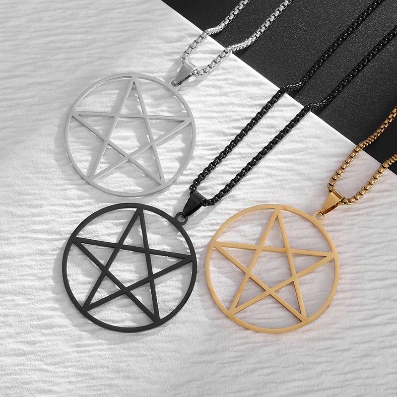 Stainless Steel Retro Religious Witchcraft Pentagram Pendant Necklace Men Women Fashion Lucky Jewelry