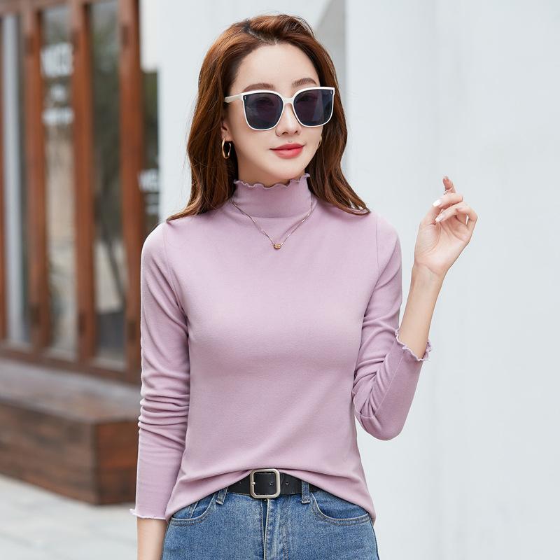 Neues deutsches Samt-Halbrollkragen-Bodenhemd für Frauen mit langen Ärmeln im Herbst und Winter, koreanische Version, Abnehmen, einfarbig