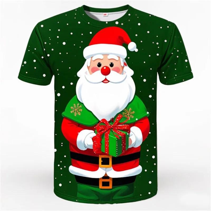 3D printed Santa Claus pattern T-shirt, men's and women's short sleeved plus size T-shirt top, children's Merry Christmas T-shirt clothes
