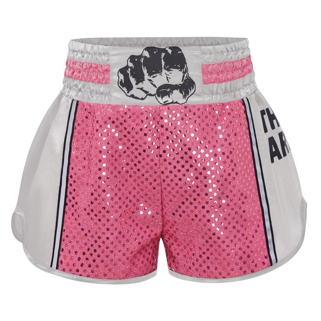 Boxershorts für Kinder (Jungen und Mädchen) mit elastischem Bund, glänzenden Pailletten, Farbblockmuster und Seitenschlitzen