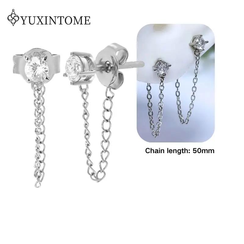 925 Silver Ear Needle Crystal White Zircon Silver Series Tassel Drop Earrings Luxury Fashion Party Jewelry Accessories
