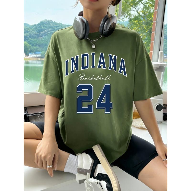Women Streetwear Number 24 Print Round-Neck Fashion Short Sleeve T-Shirt Summer Baseball