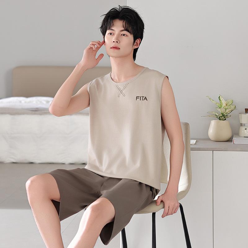 Men's pajamas summer thin cotton vest shorts cool summer men's casual can wear large size loungewear