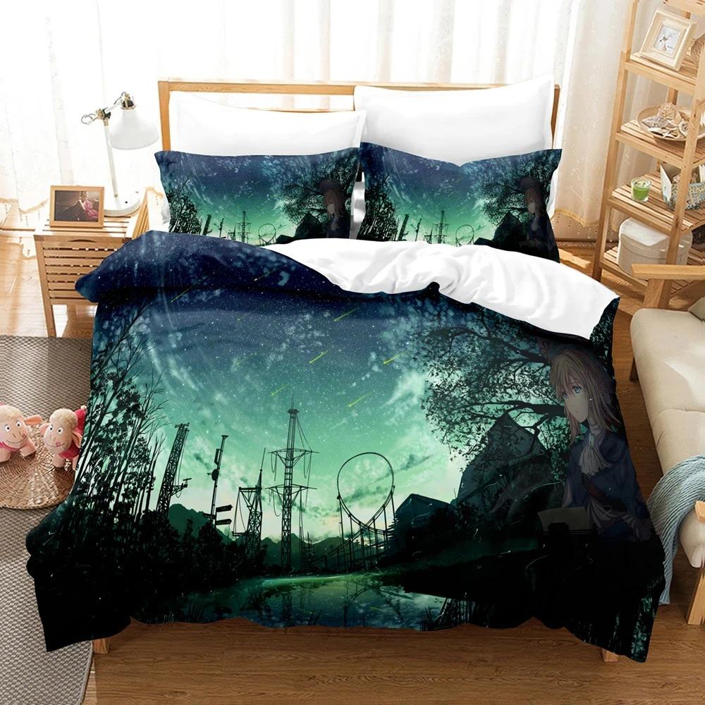 Anime Violet Evergarden Bedding Set Boys Girls Twin Queen Size Duvet Cover Pillowcase Bed Kids Adult Home Textileextile