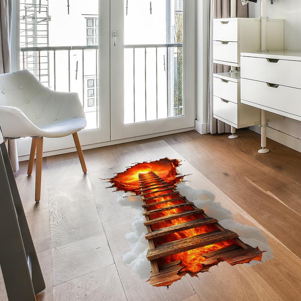 2 Pcs Creative Flame Broken Bridge Bedroom Living Room Background Wall Beautification Decoration Wall Stickers