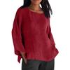 Long Sleeved Round Neck Solid Color Top Cotton and Linen Women’s Blouses & Shirts
