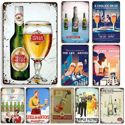 Stella Artois Dekorativní talíř Nástěnná dekorace Pivo Kovové cedule Nástěnný talíř Vintage plechový cedule Průmyslová dekorace Domácí bar Plechový cedule