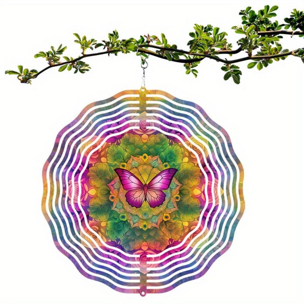 10-calowy kolorowy wiatraczek motylkowy Metalowa dekoracja ogrodowa z obrotowym hakiem 360 stopni na patio, balkon, podwórko, dekoracja zewnętrzna