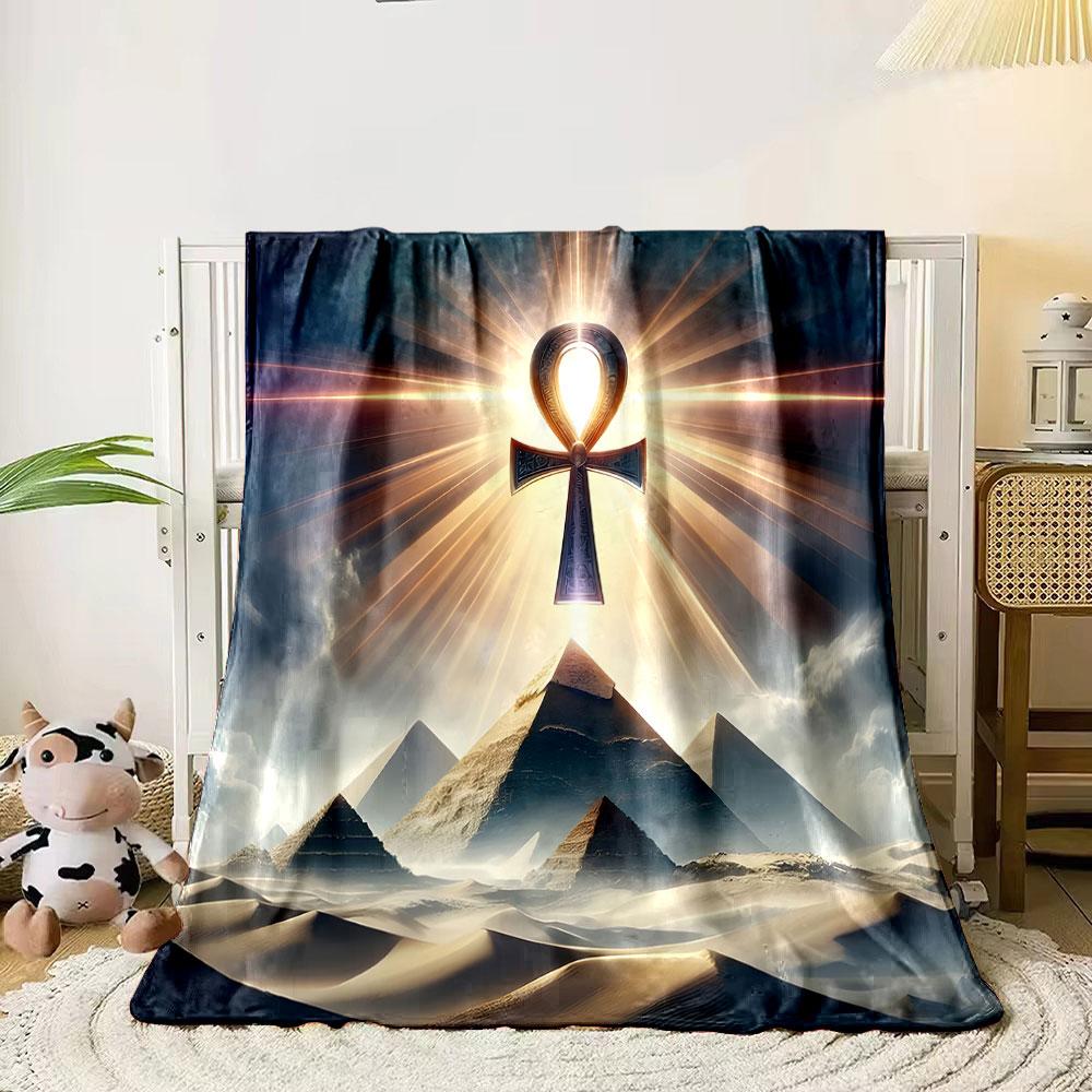 Ancient Ankh and Pyramids Design Print Blanket Soft and Cozy Perfect for the Living Room Bed Sofa or a Nap,gift