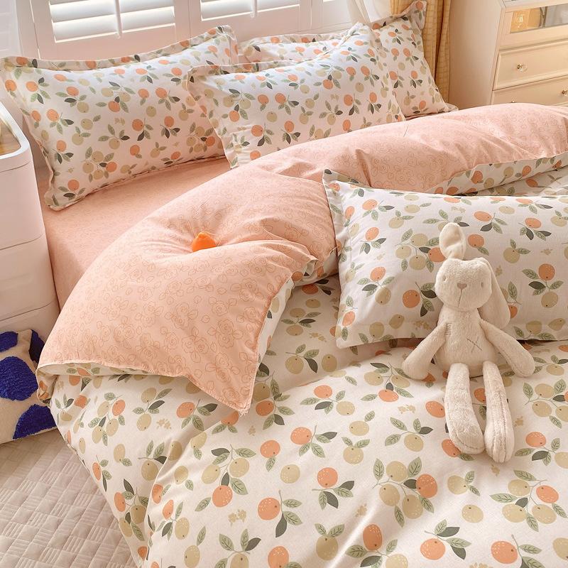 INS Double-sided Availability Pink Blue Cute Cat And Rabbit Bedding Set Duvet Cover Sheets With Pillowcases Full Size Bedroom