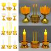 Flickering Candle Flame Lotus Candle Set Gold White Plastic Candle Incense Burner Set with Batteries LED Light