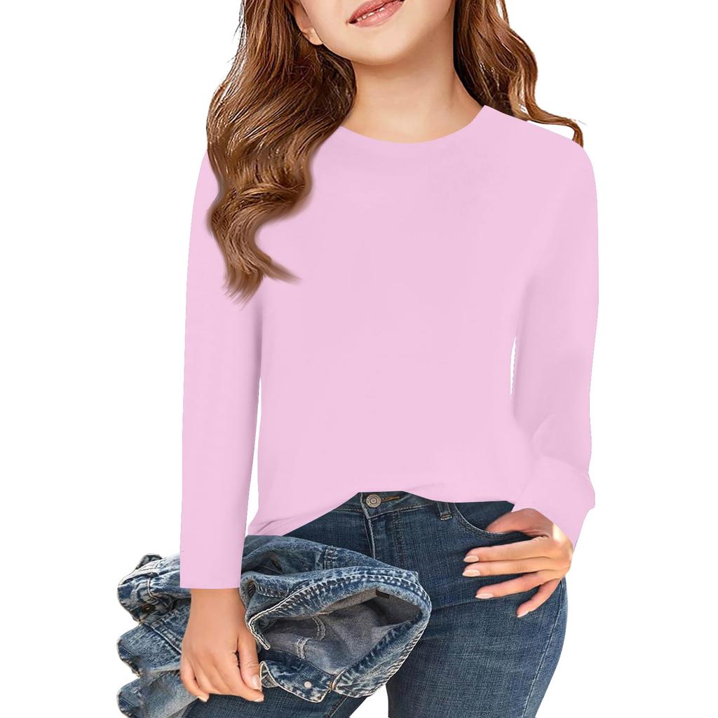 Boy And Girls Solid Color Long Sleeved T-shirt Round Neck Solid Color T-shirt