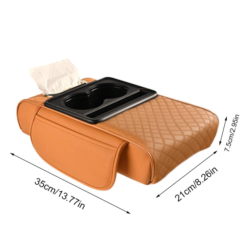Car Armrest Box Heightening Cushion With Cup Holder Tissue Box Side Storage Pocket For Auto Interior Arm Rest Cover Height Pad