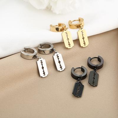 Stainless Steel Round Blade Earrings, Hip-hop Street Style Jewelry for Men Women