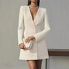 Europe, America, Autumn Double-breasted Solid Color V-neck Suit French Women's Long-sleeved Dress Women's