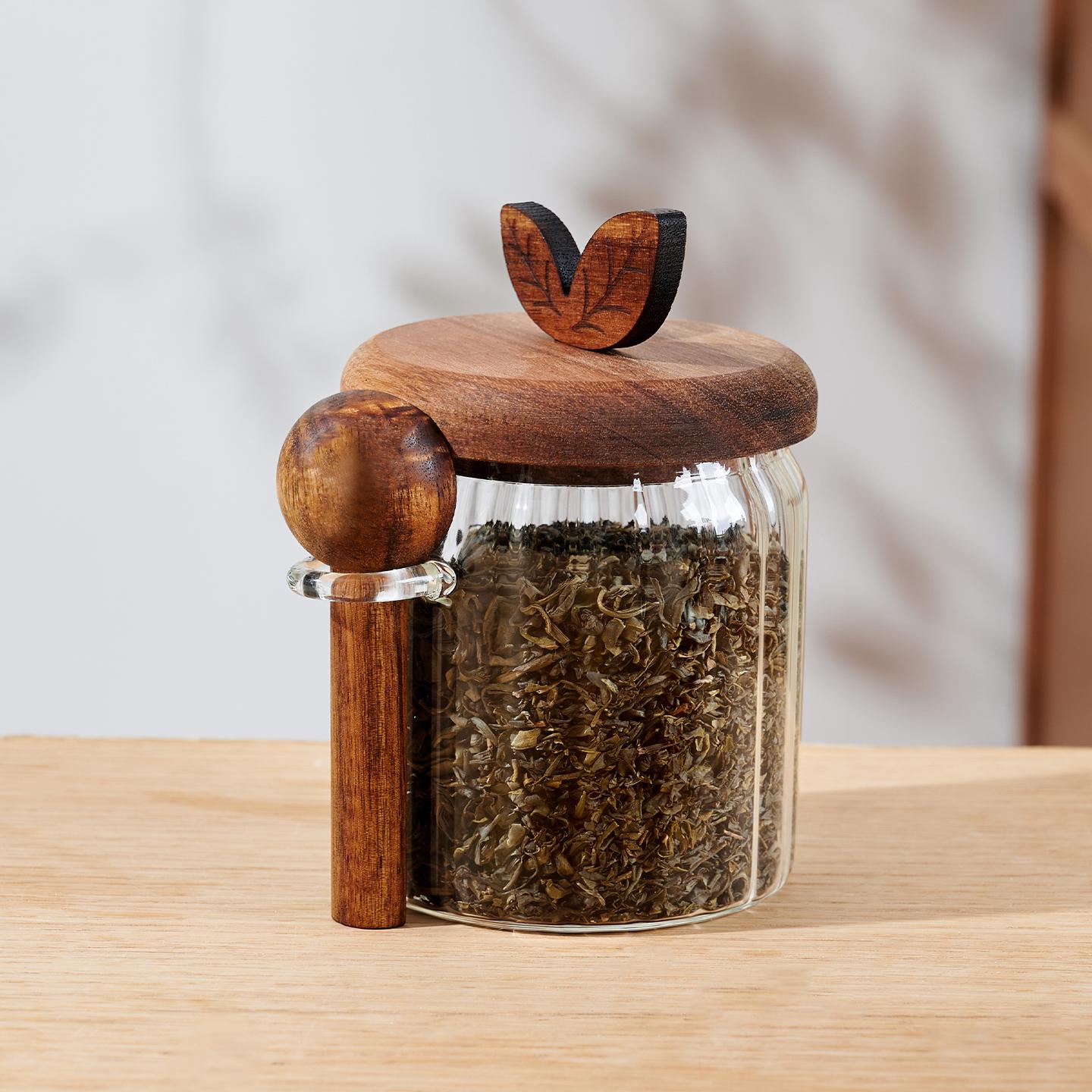 

Glass Tea Jar, Sealed Jar with Spoon, Moisture-proof and Dust-proof Jar, Household Storage, Tea Warehouse