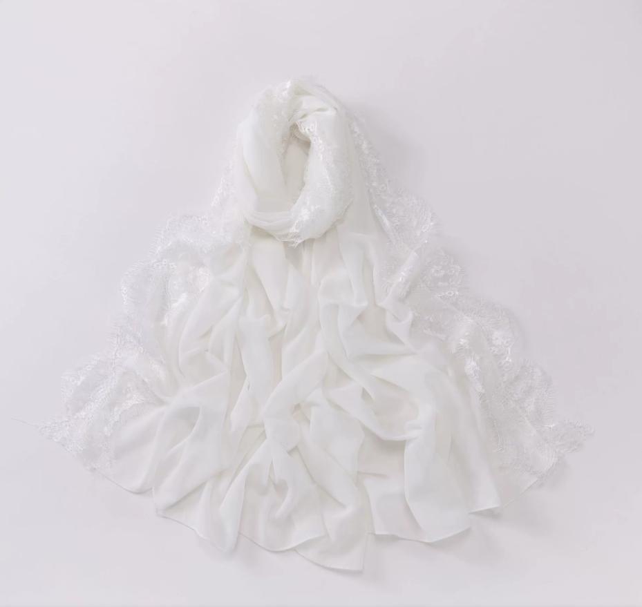 New Muslim Chiffon Hijab With Lace Muslim Scarf Long Shawls Solid Headscarf Wraps Embroidered Lace Muslim Turban Femme Hijab