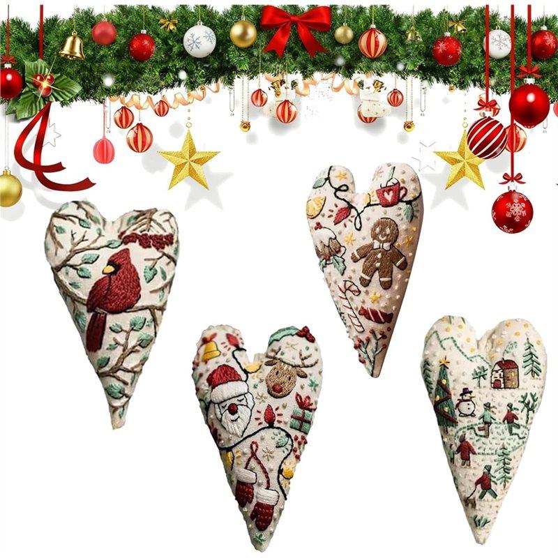 A25F-For Winter Decor 2026 New DIY Heart Shaped Hand Embroidered Christmas Ornament Kit, Embroidery Christmas Ornament Kits