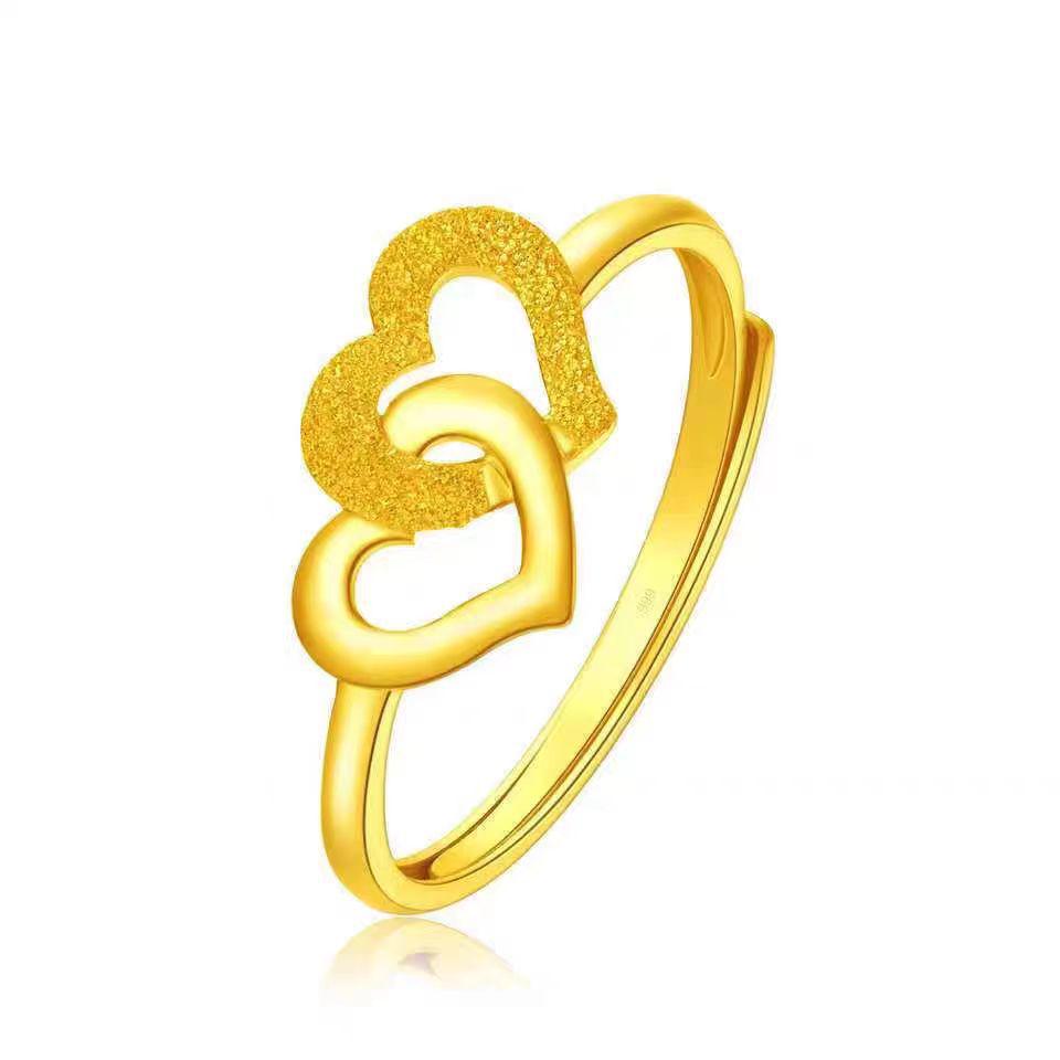 Kupferplattierter Sandschmuck Verstellbarer Doppelherzring - Elegantes Geschenk für Frauen