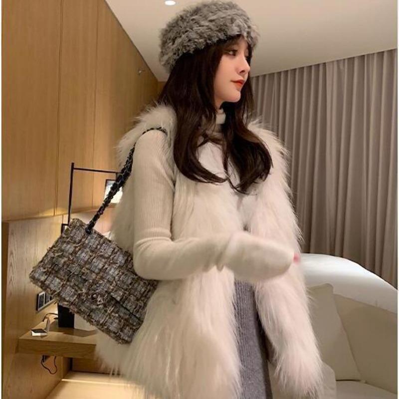 Autumn and winter fur vest mid-length 2 new imitation raccoon wool girl imitation fox fur imitation fur coat woman