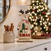 Wooden Christmas Ornaments Nordic Style Ornaments, Cute Santa Claus/Snowman/Reindeer Party Home Accents Figurine for Holiday Table Tiered Tray
