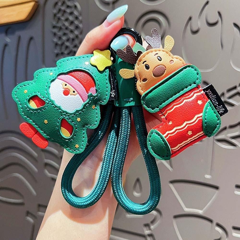 Sewn Santa Claus Keychain Exquisite Leather Elk Pendant Versatile Christmas Key Ring Car Key