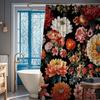 Boho Black Red Flower Shower Curtain Dark Floral Shower Curtains Set Spring Wildflower Rose Leaf Plant Vintage Bath Curtain Rust