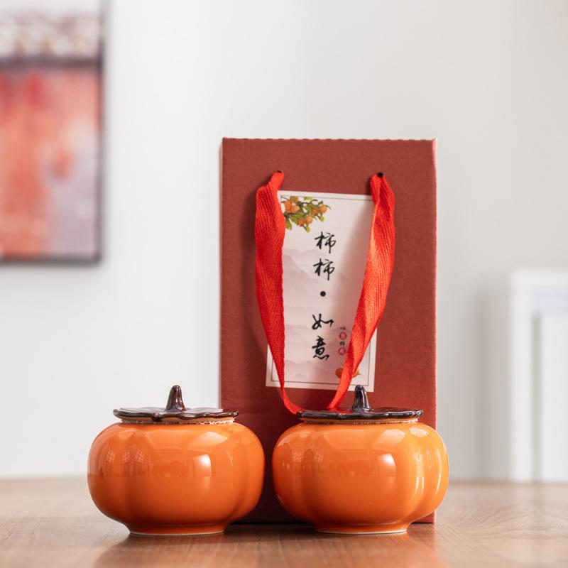 Persimmon Ruyi Persimmon Jar Happy Candy Jar Gift Box Ceramic Ornament Small Tea Can Wedding Wedding Gift