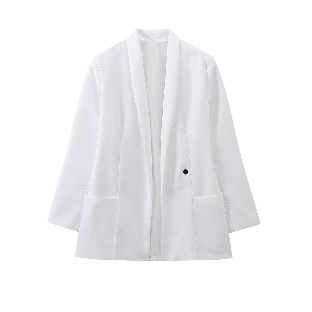 

2024 Осень Женская Мода Однотонный Блейзер с Лацканами и Рукавами Микро-Клеш Small