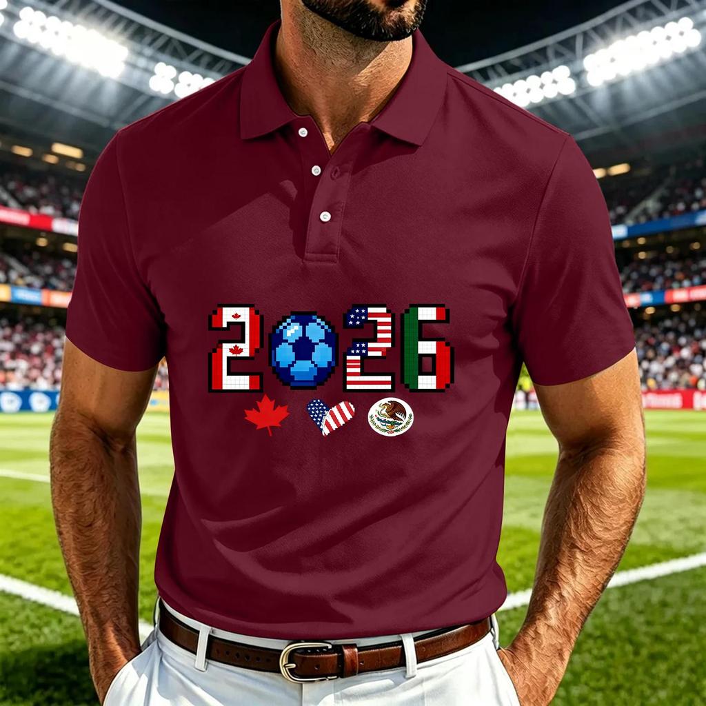 Men's Casual Soccer Print Quick Dry Polo Shirt Lightweight Mesh Breathable Short Sleeve Top for Outdoor Sports and Everyday Wear