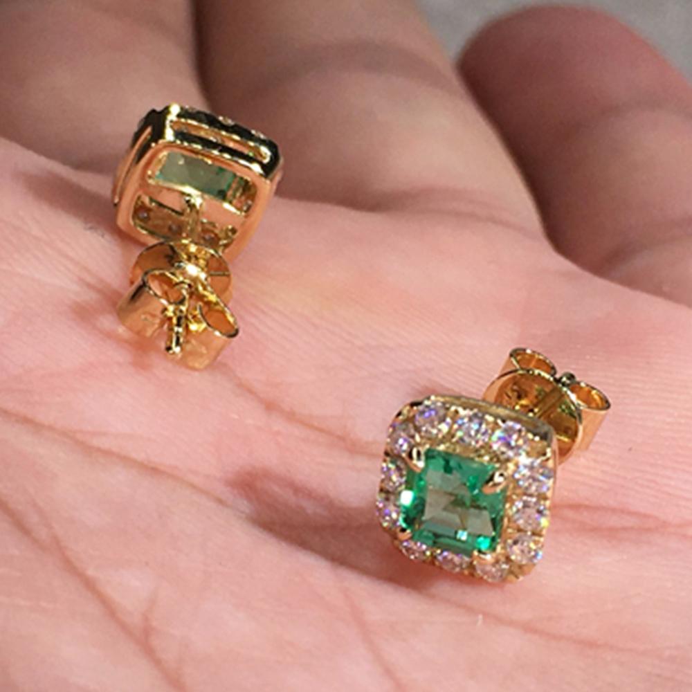 Huitan Eternity Green CZ Stud Earrings for Women Gold Color Luxury Bride Wedding Earrings Elegant Ear Accessories Party Zircon