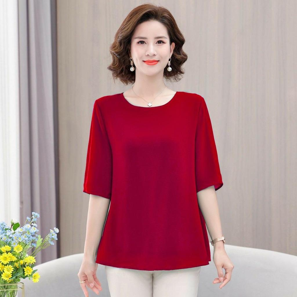 Bluză casual din șifon cu mâneci scurte pentru femei de vârstă mijlocie - Mărimi mari, Croială largă