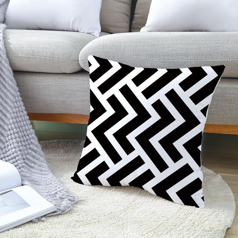 Red, Blue and Black Geometric Cushion Cover, Peach Skin Print Pillow Cover, Square Sofa Cushion, Home Textiles and Household Products