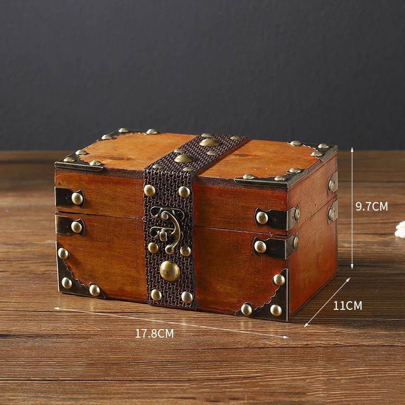 Treasure Chest Jewelry Box Solid Wood Vintage Design Handmade for Women Trinket Box Photo Props Storage Box Decorative Trunk