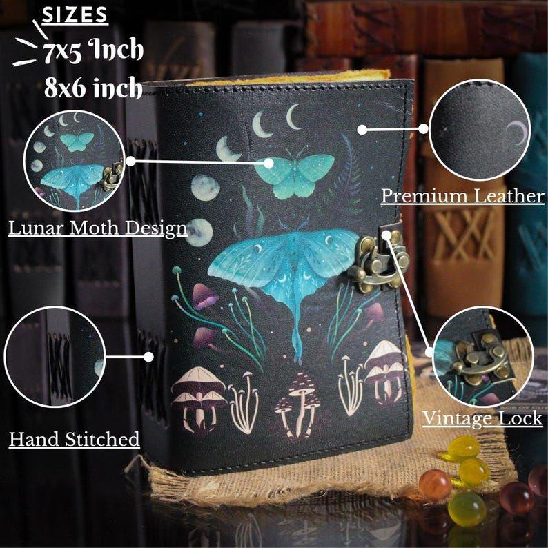 Luna Moth Leather Book of Shadows | Chakra Spell Journal | Leather Witchcraft Grimoire | Witchy Gift | Handmade notebook