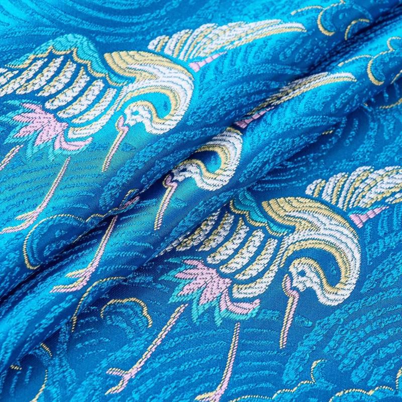 100x75cm Chinese Style Handmade Silk Satin Fabric Cheongsam Stage Embroidered Tissue Paper Crane Pattern Dress Material