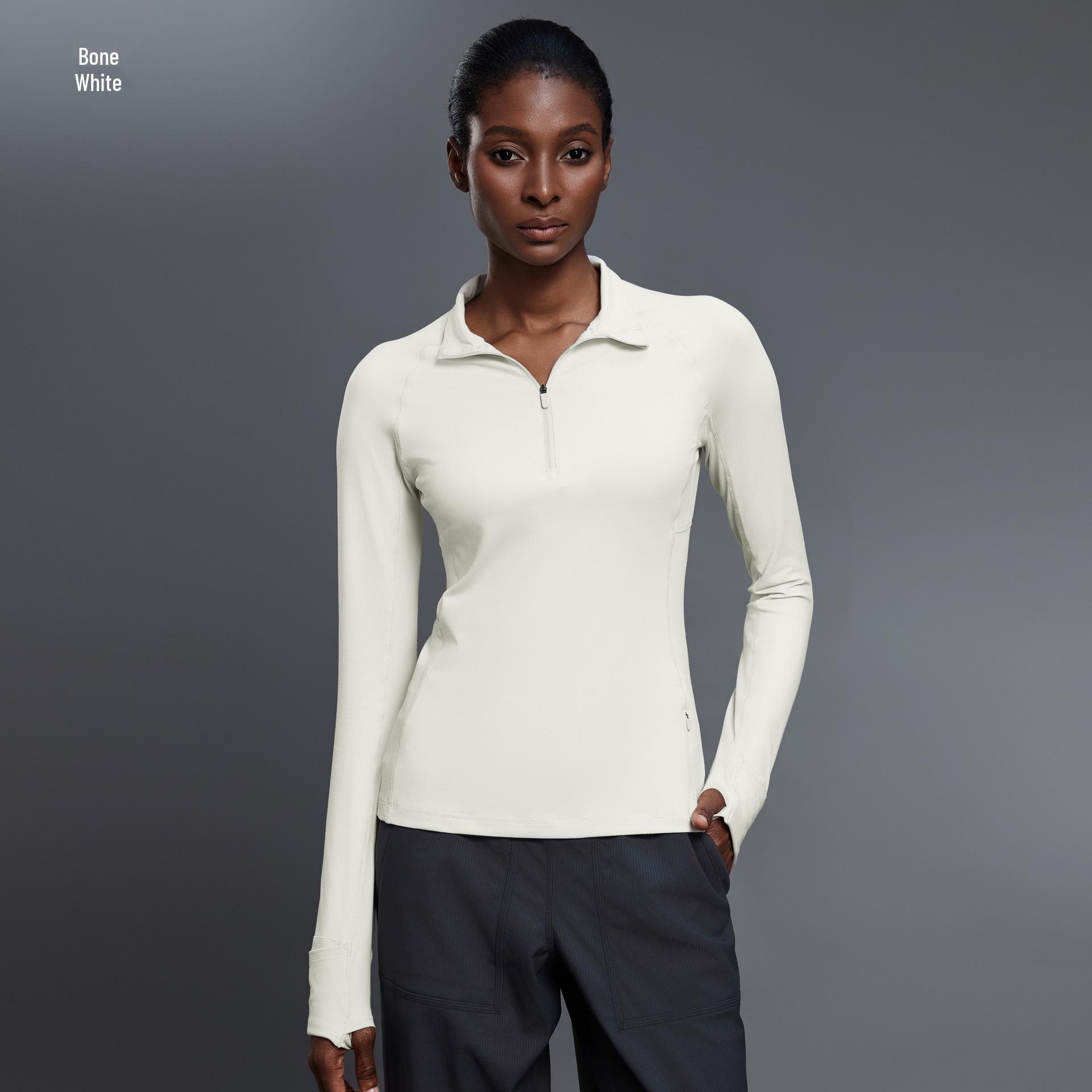 Luli Style Women s Slim-Fit Long-Sleeve Half-Zip Stand-Collar Fitness Top 12 (135-150 lbs)