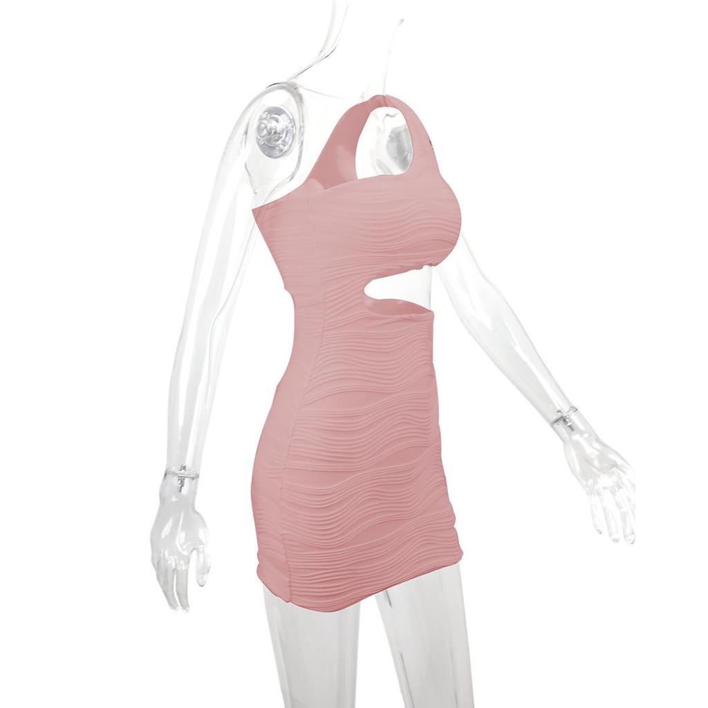 Women's Water Ripple One-Shoulder Cutout Dress - European & American Style 2025