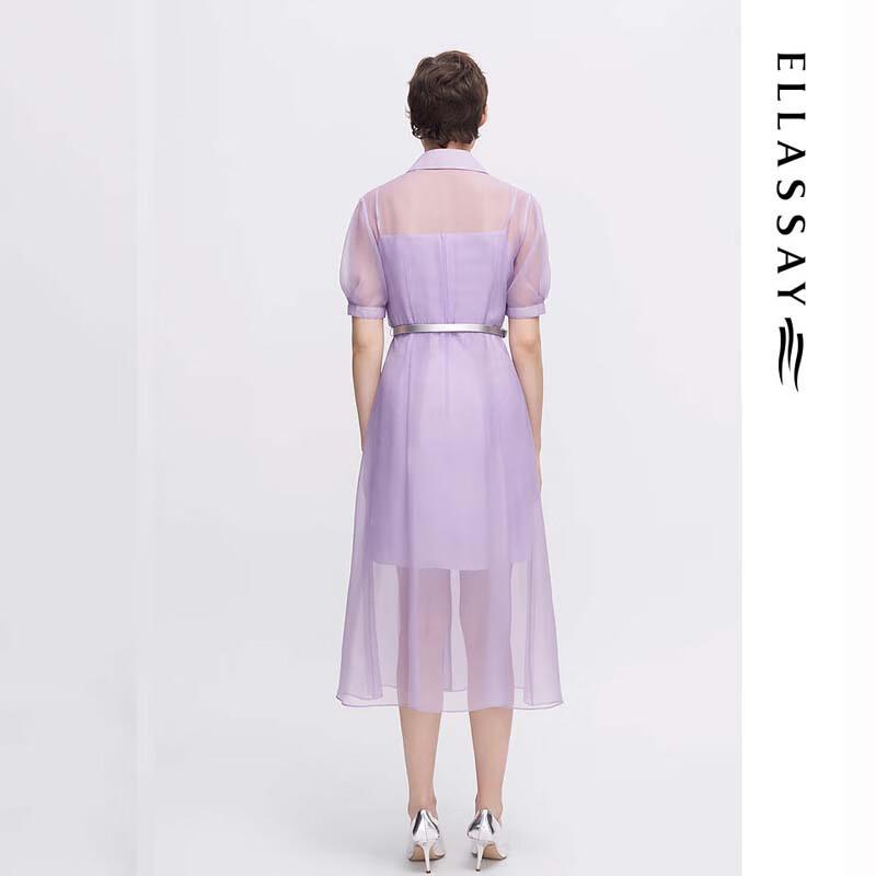 ELLASSAY Women's Wisteria Purple Wrinkled Mesh Shirtdress