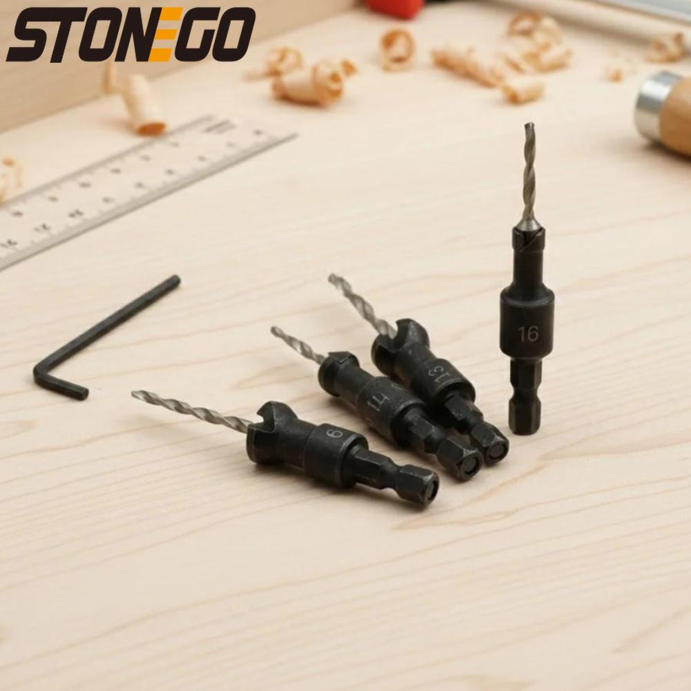 4Pcs Hex Handle Countersink Drill Bit Set Woodworking Chamfering Tool for Screw Head Opening