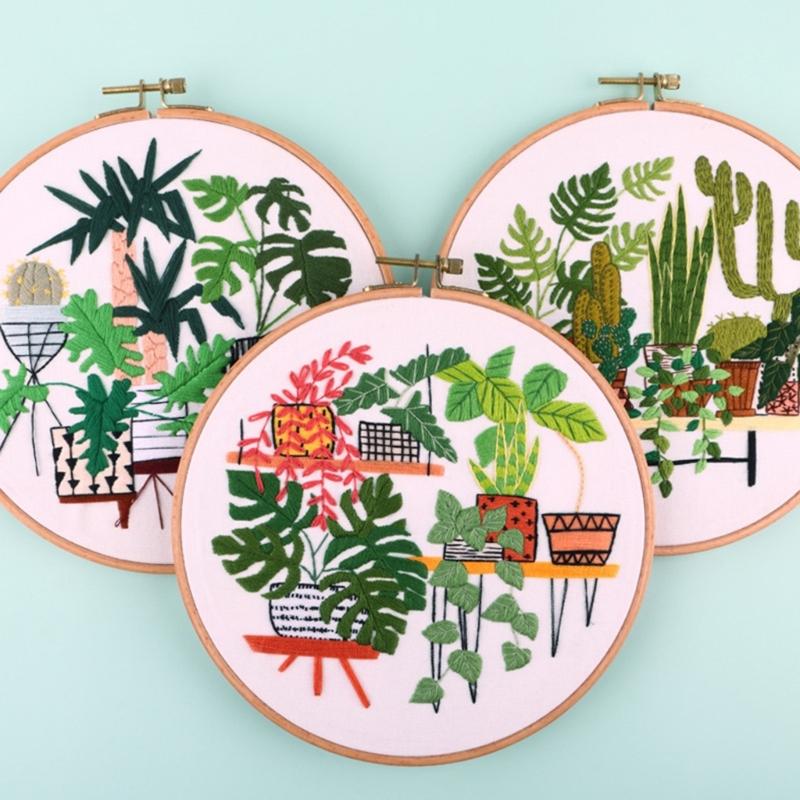 3Sets Leaf Flower Embroidery Set with Embroidery Pattern Beginner Embroidery Set with Instructions Stitching Supplies