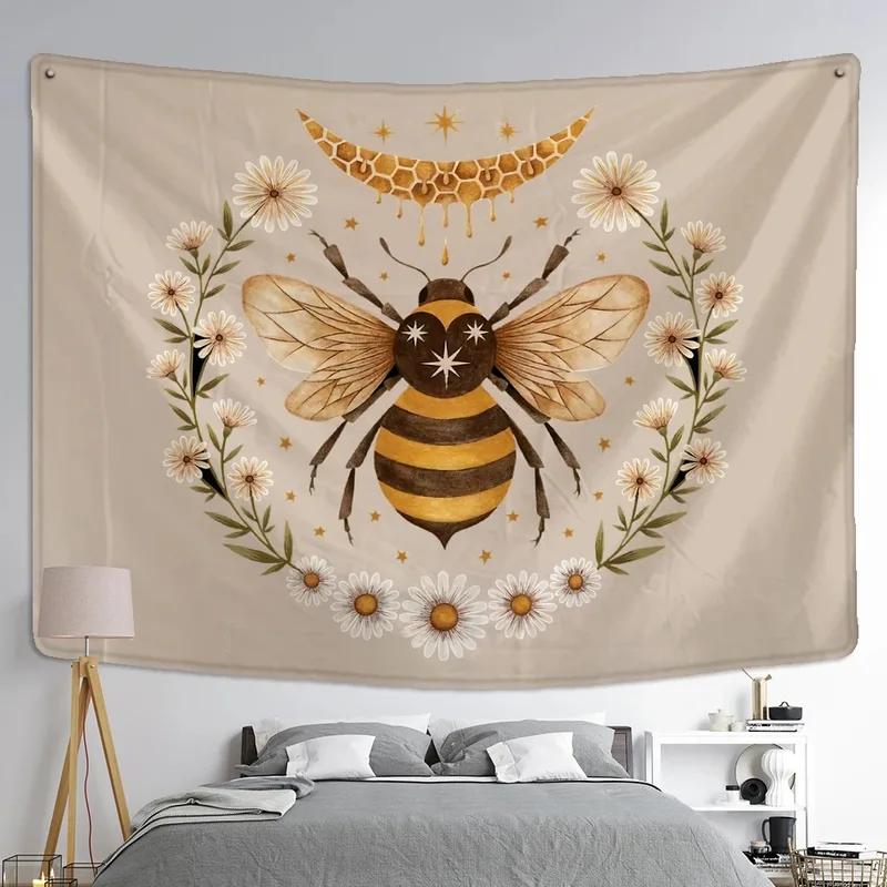 Butterfly Bee and Flowers Tapestry Office Living Room Decoration Home Wall Tapestry