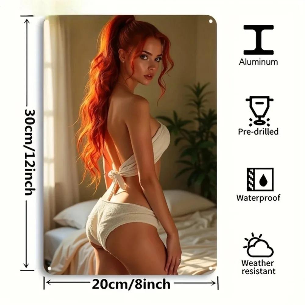 Vintage Red Hair Lady 2D Aluminum Wall Art 8x12 Inch - No Power Easy Hang Home Decor for Bedroom Living Room