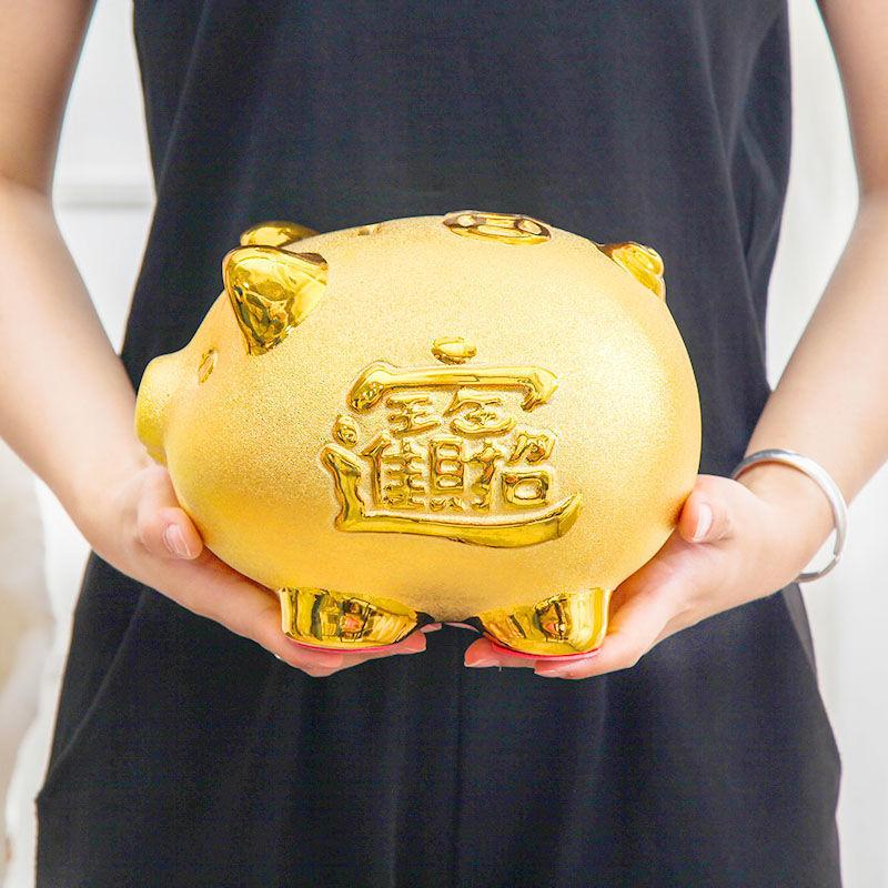 Creative Wealth piggy bank Coin storage jar Ceramic Craft Golden Pig Ornament Children's room decor figurine everything is fine