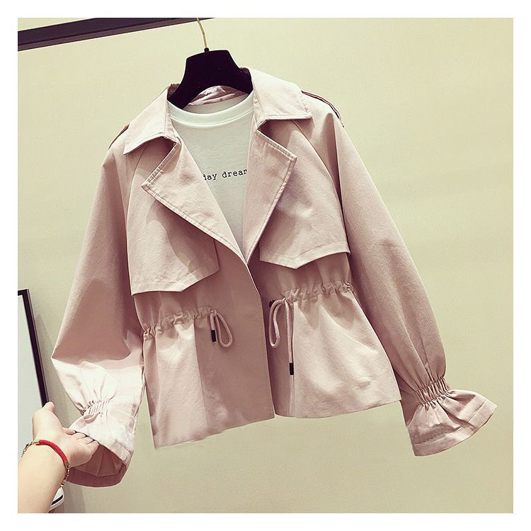Women's Short Jacket Spring Autumn Korean Fashion Loose Waist Slim Windbreaker Coat Solid Female Outwear Tops