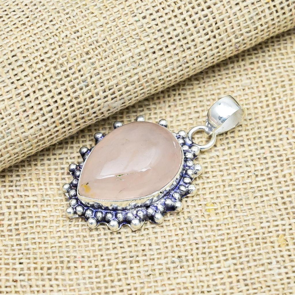 Rose Quartz Gemstone 925 Sterling Silver Handmade Pendants Jewelry Beauteous Gift For Her
