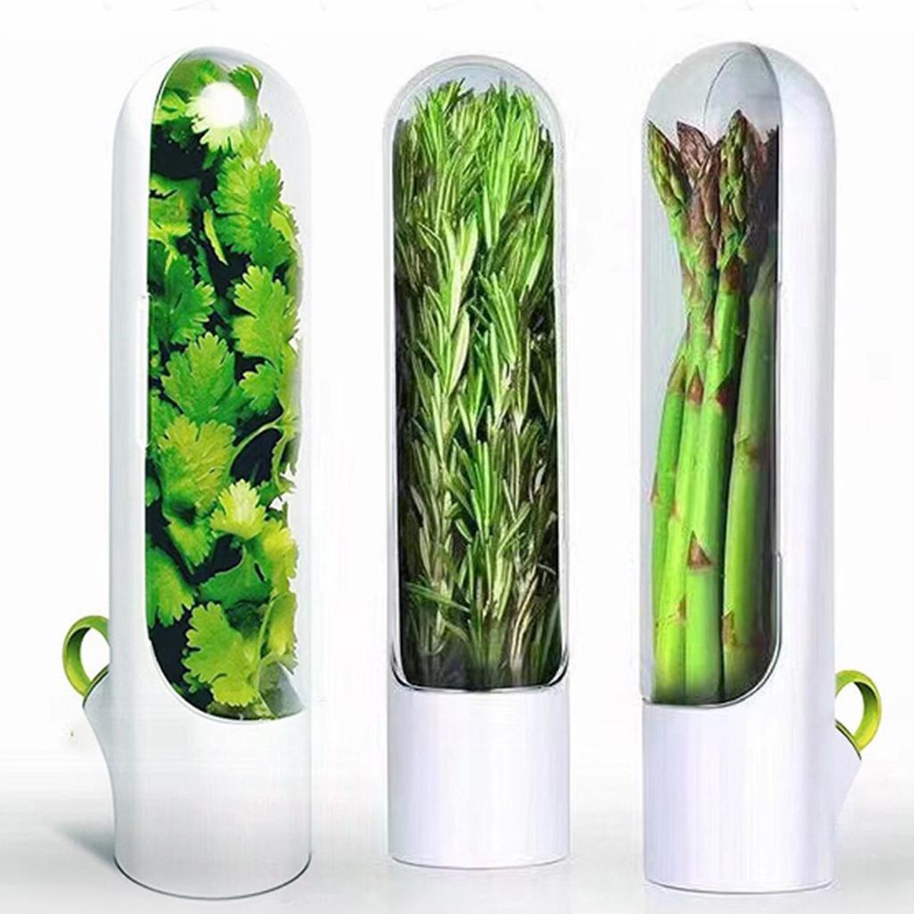 1/2pc Vegaable Container Fresh-Keeping Bottle Kitchen Durable Herb Saver Gadgets Keeping Green Storage Box Leaf Peeler Organizer