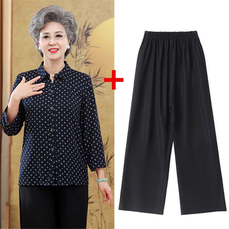 Summer Cotton Silk Cardigan for Elderly Women, 70s Grandma Seven-Sleeve Top Shirt