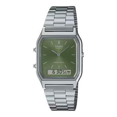 

[USED] CASIO Analog-Digi Silver with Green Dial